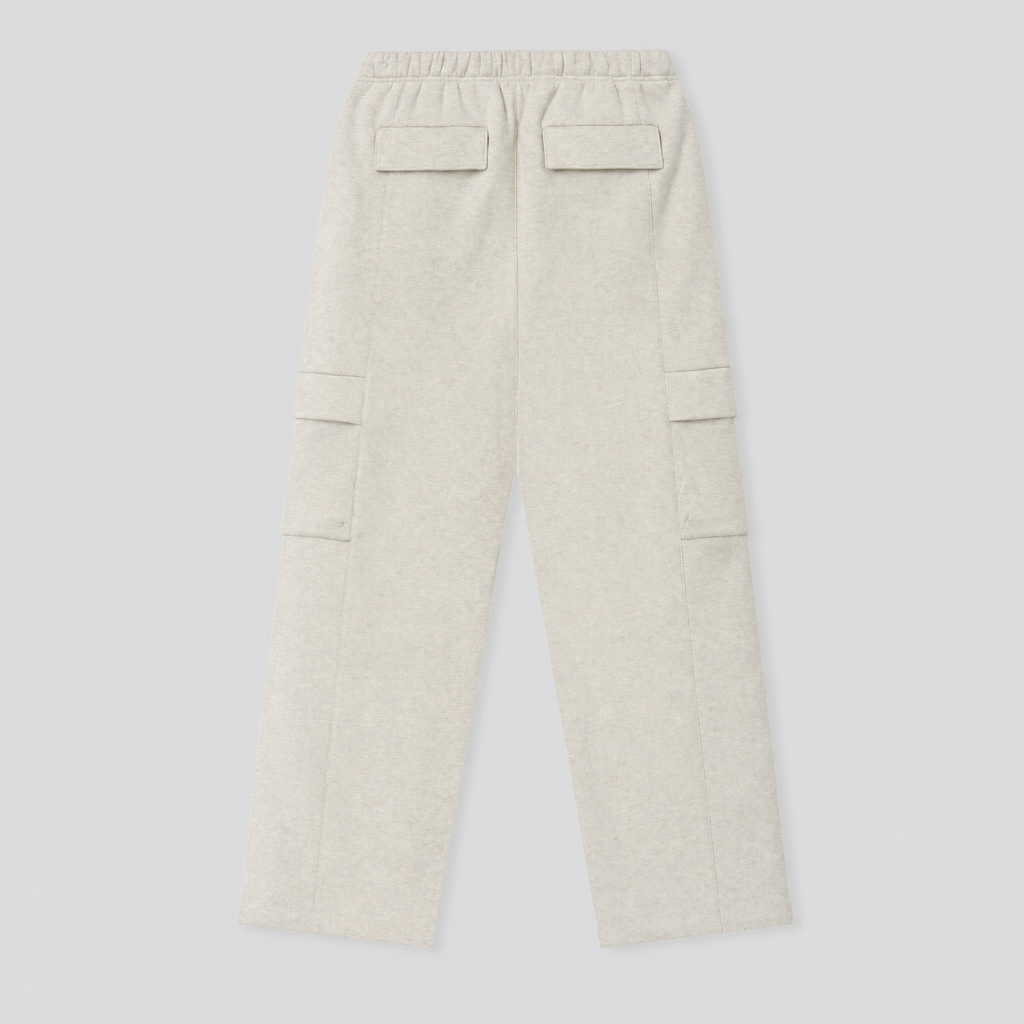 Pantalon cargo large en molleton vanille chiné, vue de dos