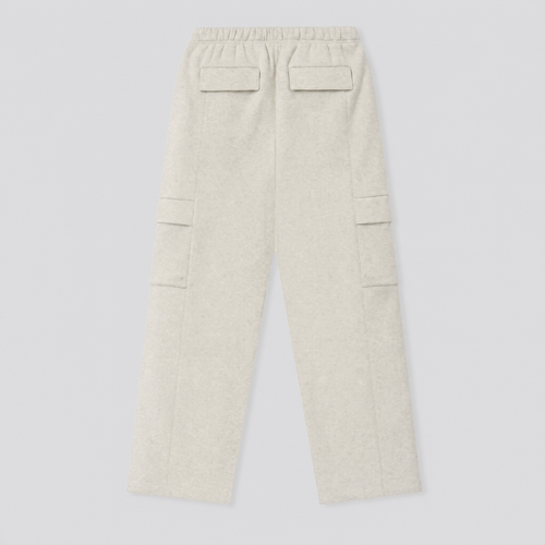 Pantalon cargo large en molleton vanille chiné, vue de dos