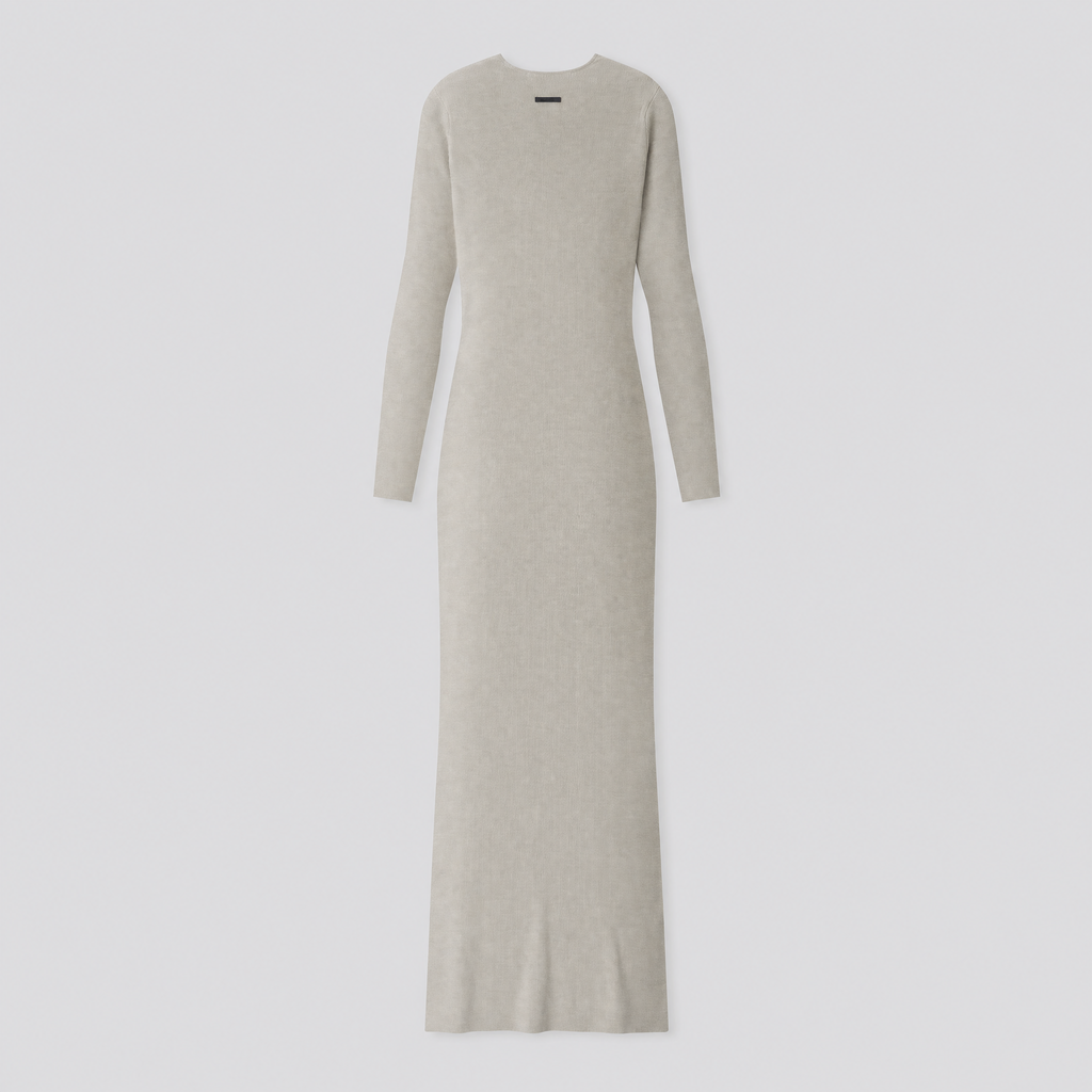 Robe longue en maille côtelée grise, vue de dos