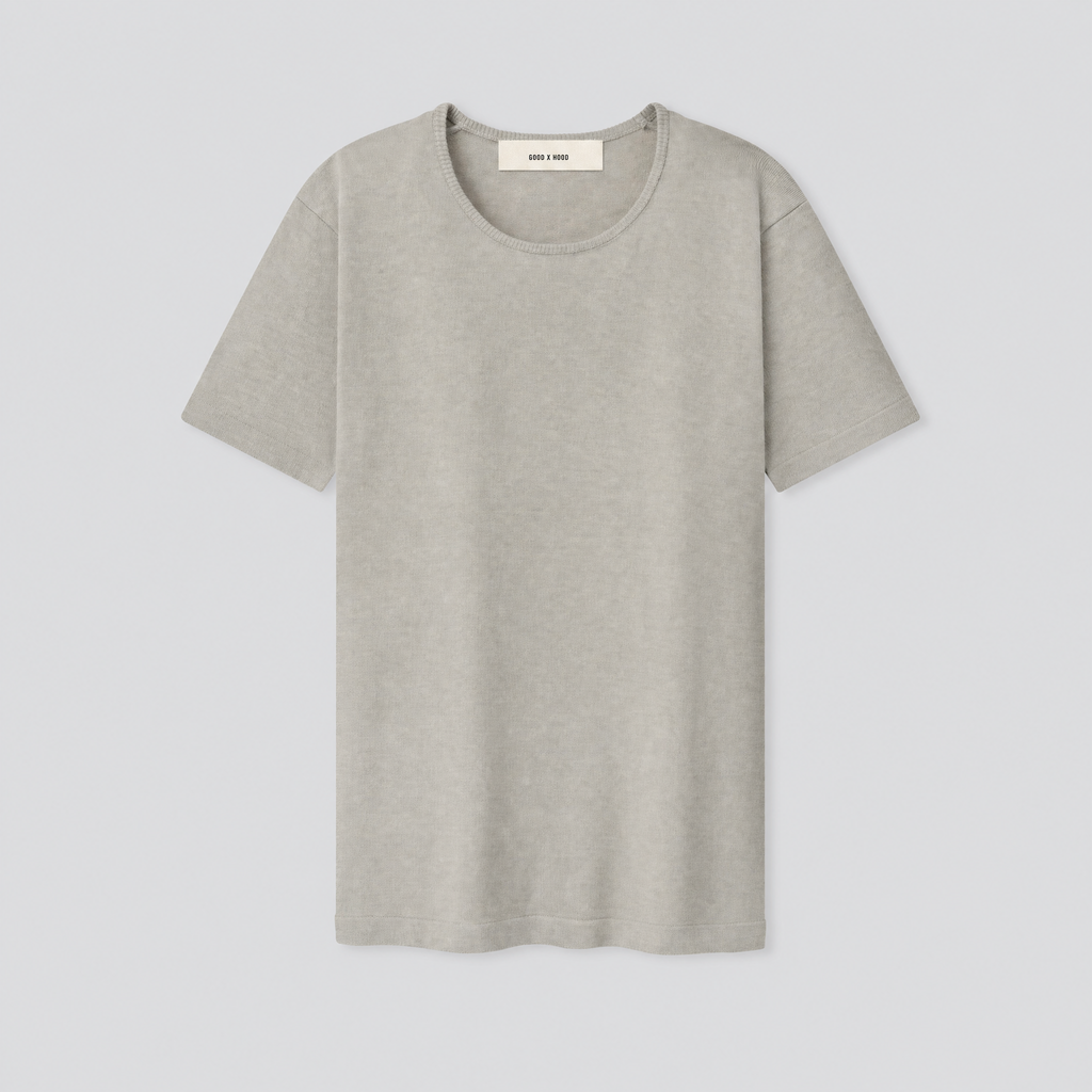 T-shirt ajusté en maille douce grise, vue de face